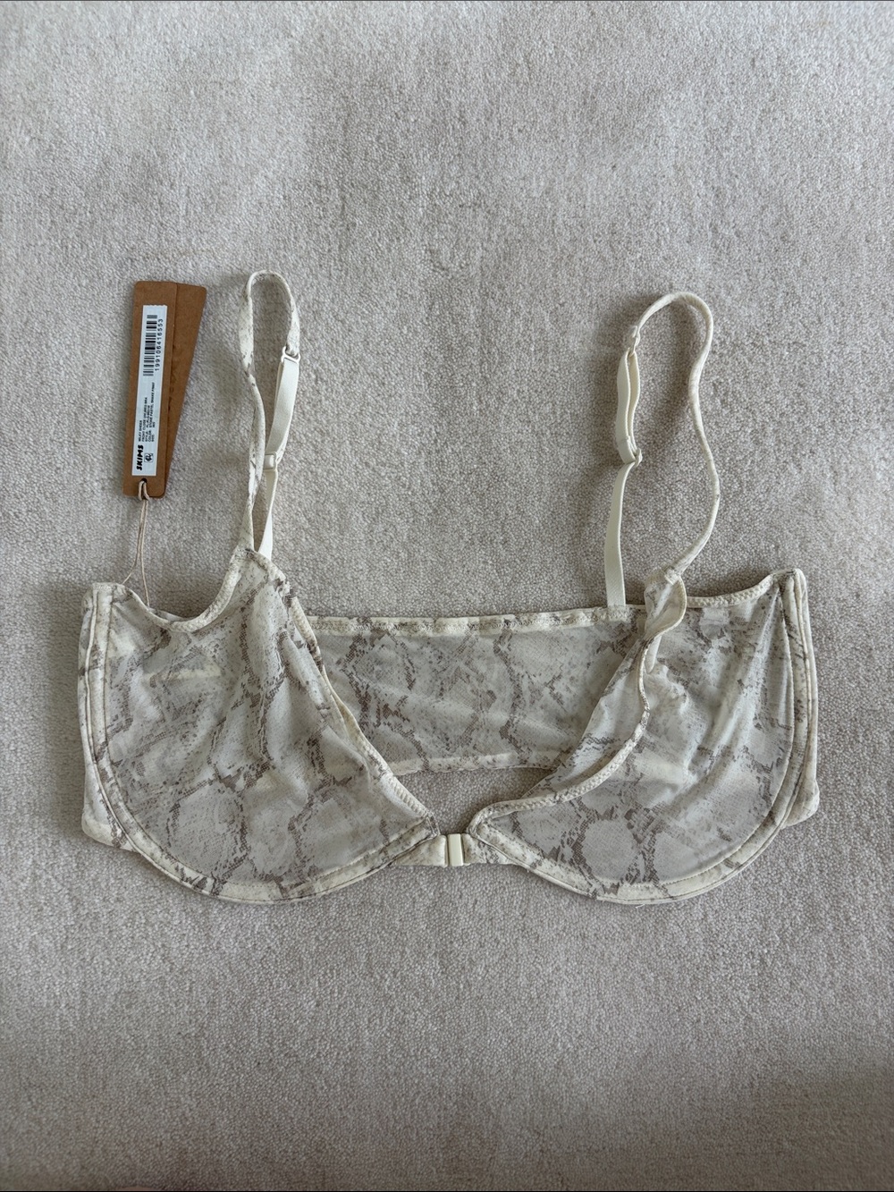 SKIMS Cream Snake-Print Unlined Underwire Bra